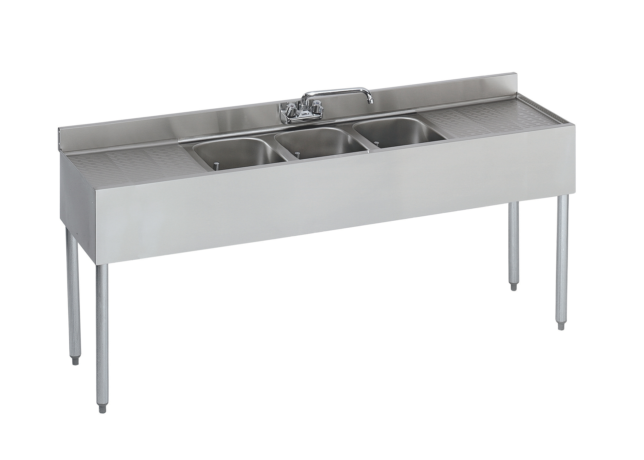 1800 Series 72" Three Compartment Bar Sink, 18" Drainboards on Left
