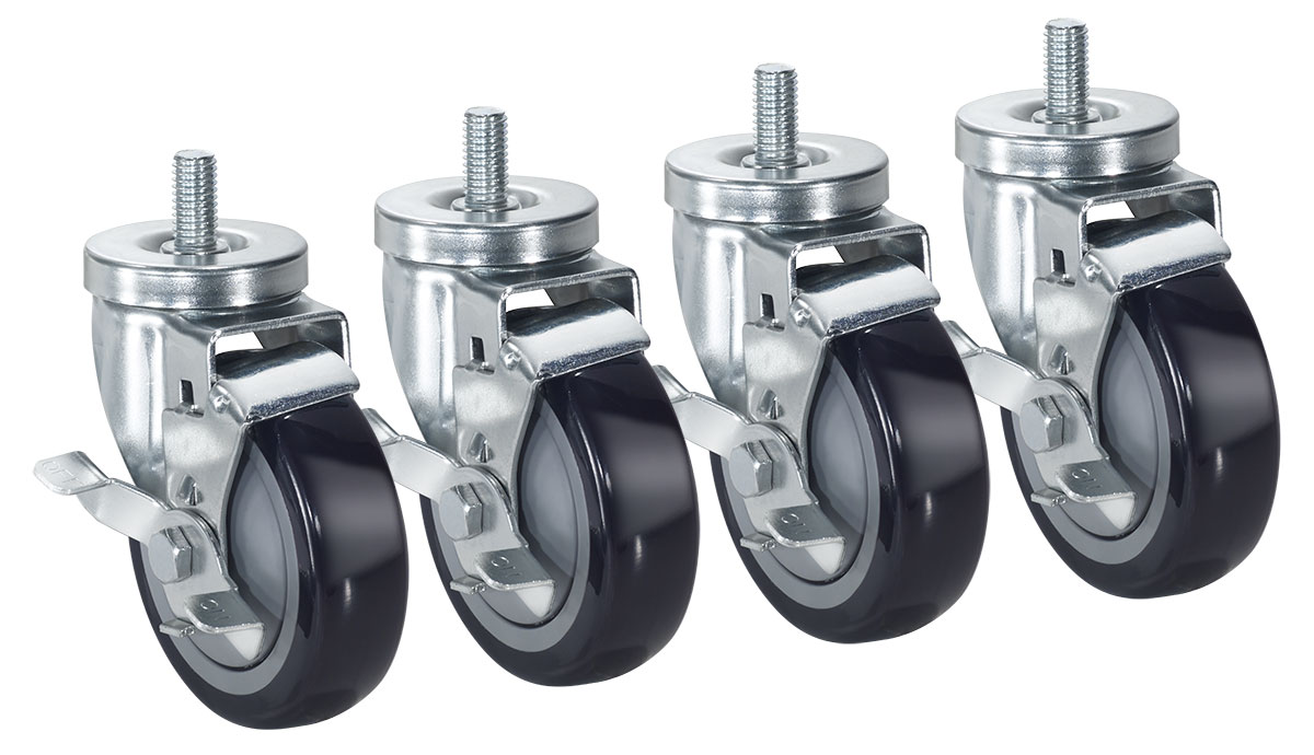 1/2" 13 Threaded Stem Caster with 4" Locking Wheels, Set of 4 Stem
