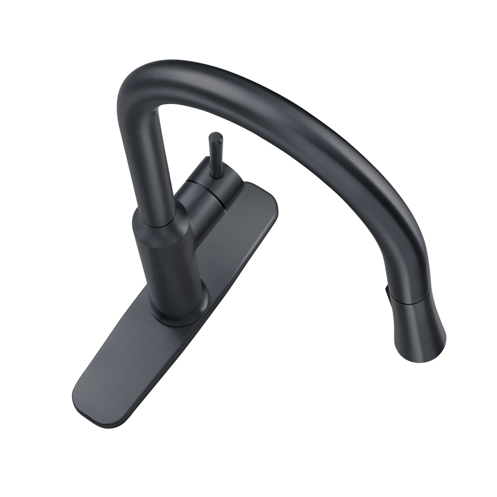 Single Handle Kitchen Faucet with Pull-Down Sprayer, Matte Black Finish by Krowne