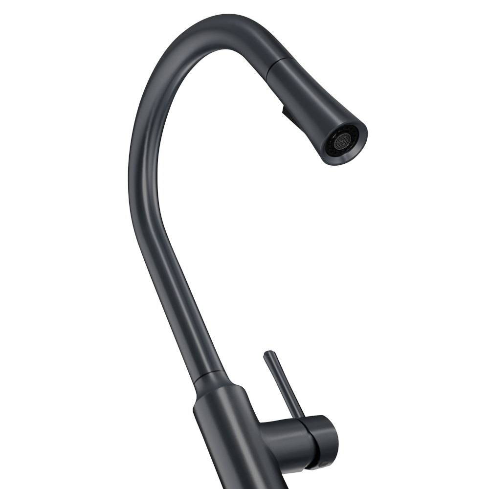 Single Handle Kitchen Faucet with Pull-Down Sprayer, Matte Black Finish by Krowne