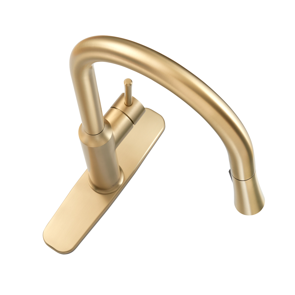 Single Handle Kitchen Faucet with Pull-Down Sprayer, Brushed Gold Finish by Krowne