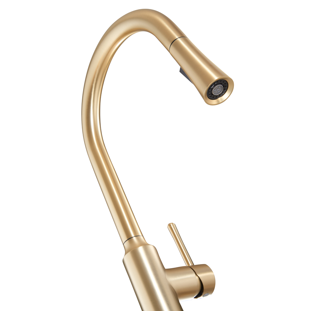 Single Handle Kitchen Faucet with Pull-Down Sprayer, Brushed Gold Finish by Krowne