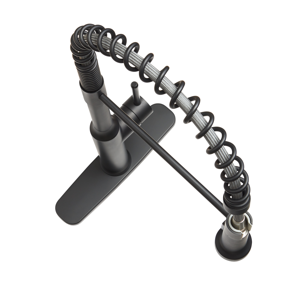 Single Handle Kitchen Faucet with Exposed Spring, Matte Black Finish by Krowne