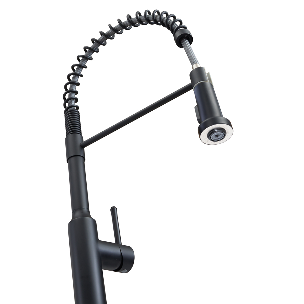 Single Handle Kitchen Faucet with Exposed Spring, Matte Black Finish by Krowne