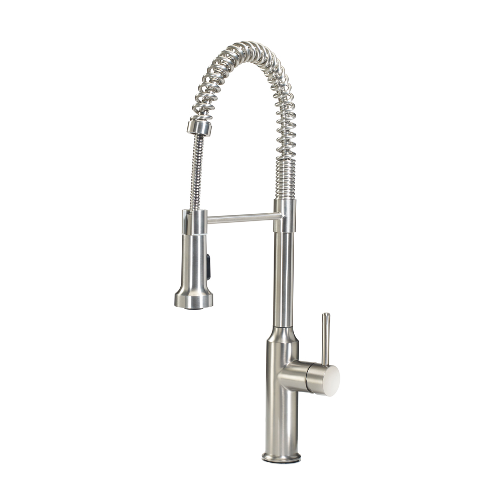 Single Handle Kitchen Faucet with Exposed Spring, Satin Finish Krowne