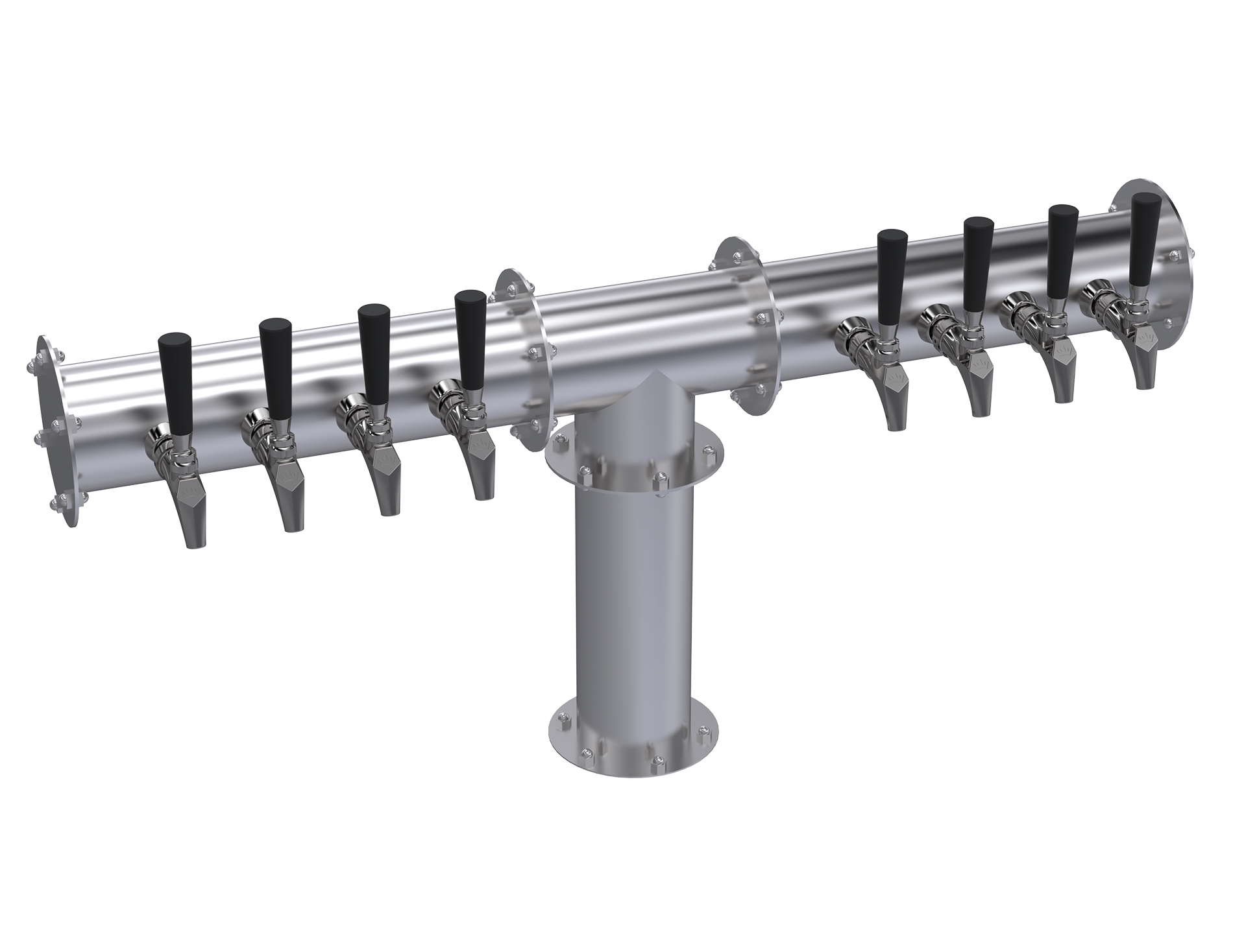 MasterTap Pipe T-Head Tower, 8 Faucets, Brushed Stainless by Krowne